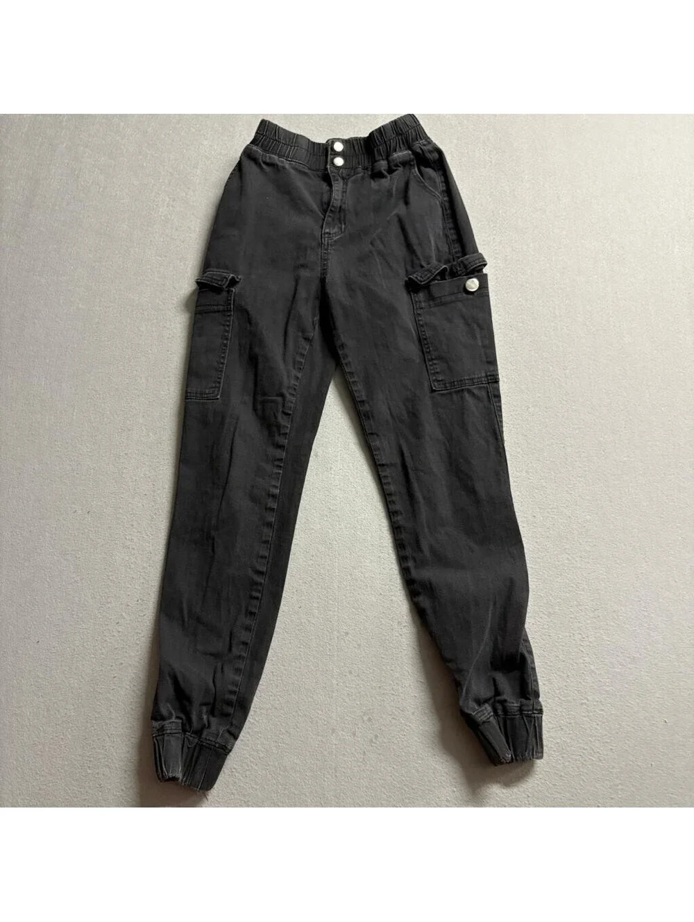 Hot Topic Cargo Jogger Pants Womens XS Black High Rise Elastic Waist Utility